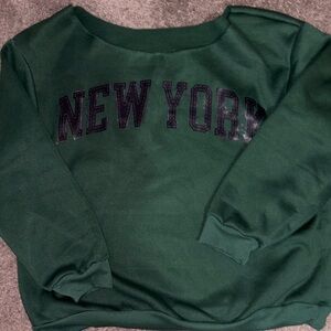 Shein Green New York Sweatshirt off the Shoulder 2XL new